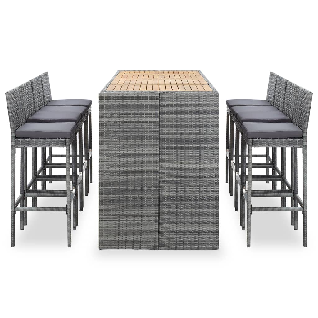 Set da Bar da Giardino 9 pz Polyrattan e Legno Acacia Grigio - homemem39