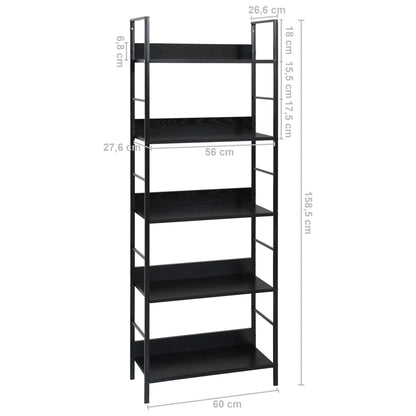 Libreria a 5 Ripiani Nera 60x27,6x158,5 cm in Truciolato - homemem39