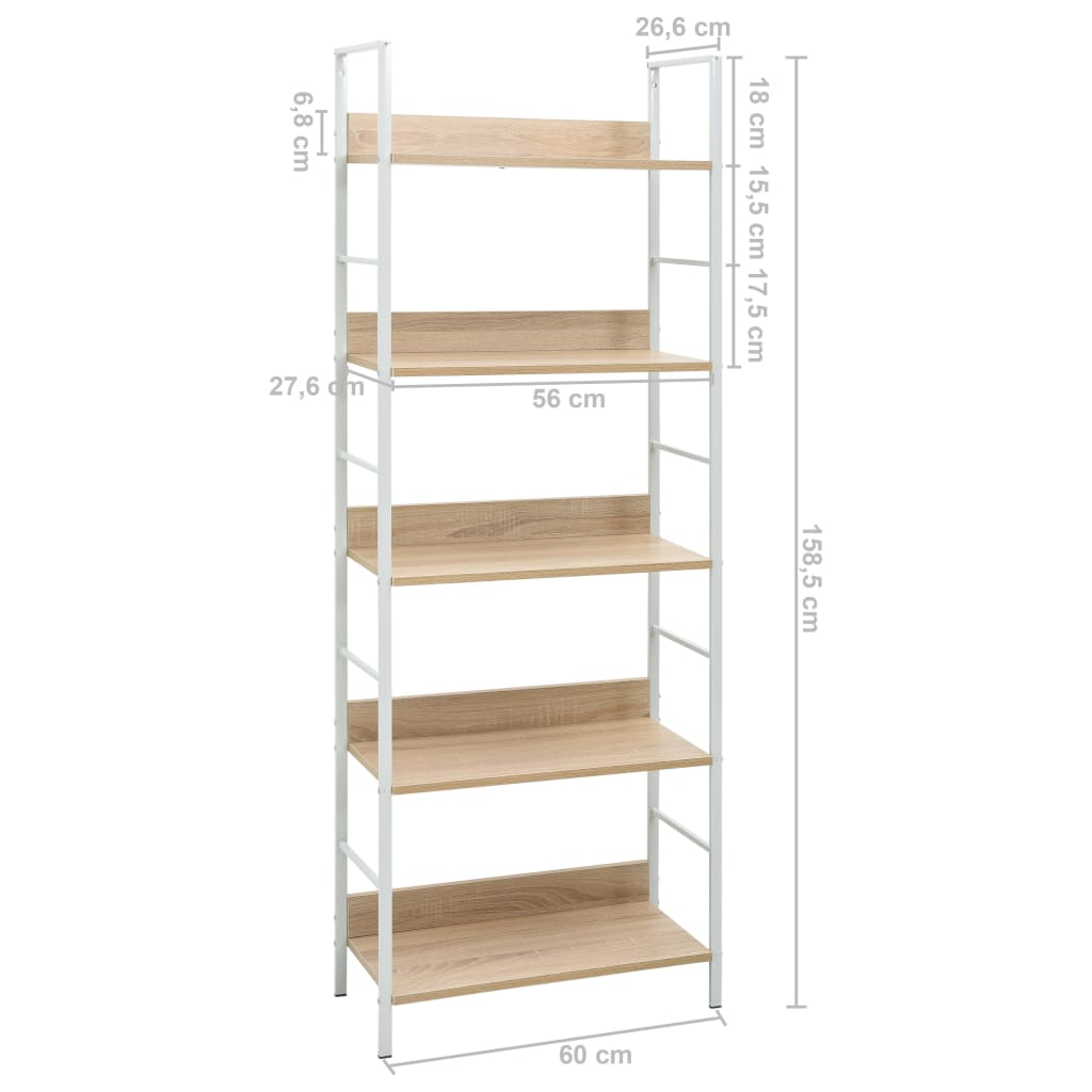 Scaffale Libri 5 Ripiani Rovere 60x27,6x158,5 Legno Multistrato - homemem39