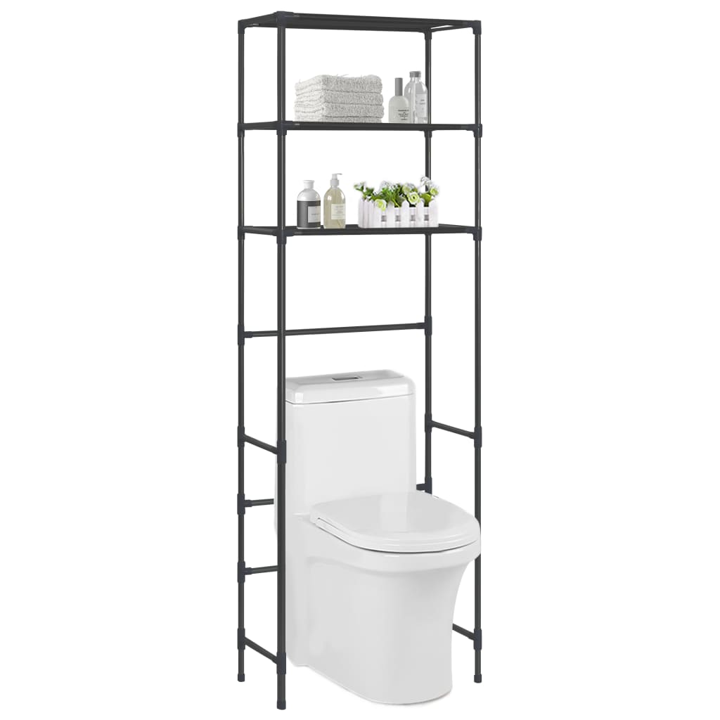 Scaffale per Bagno con 3 Ripiani Nero 53x28x169 cm - homemem39