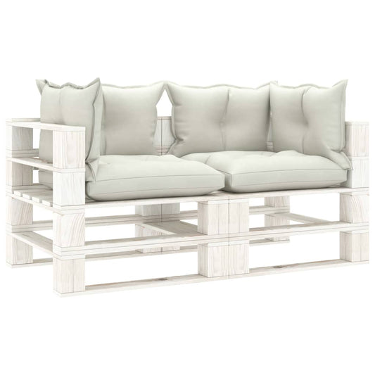 Divano da Giardino in Pallet 2 Posti con Cuscini Beige in Legno - homemem39