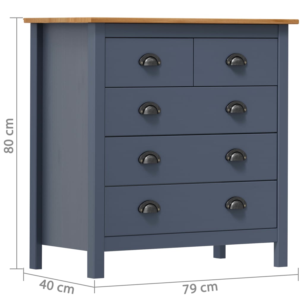 Credenza Hill Grigia 79x40x80 cm in Legno Massello di Pino - homemem39