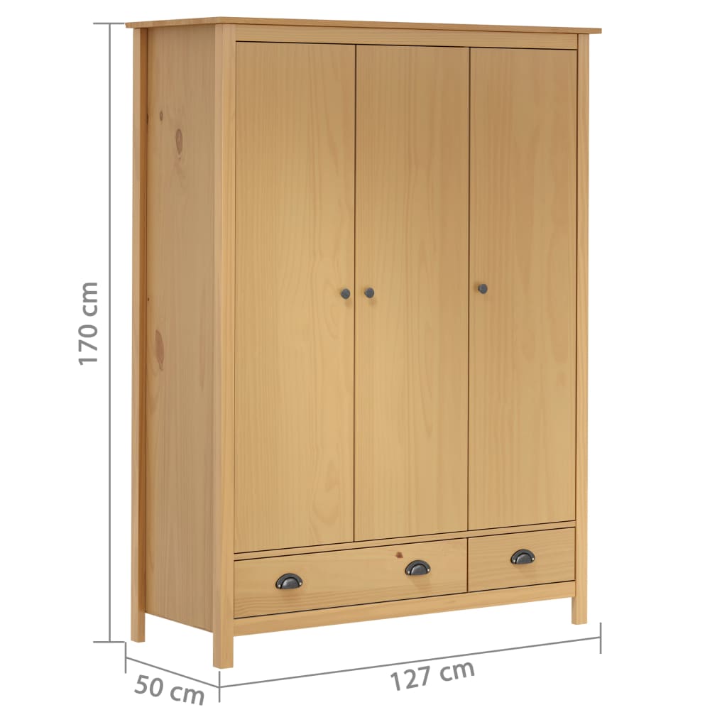 Armadio a 3 Ante Hill 127x50x170cm Legno Massello di Pino - homemem39