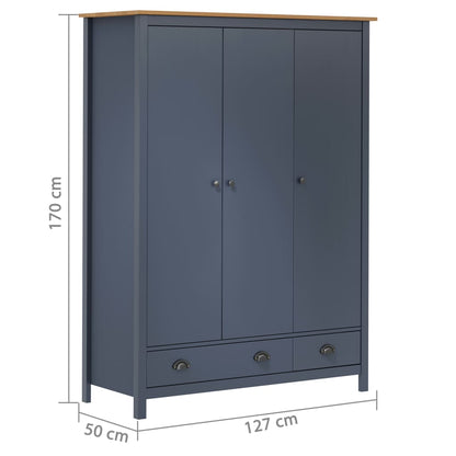 Armadio a 3 Ante Hill Grigio 127x50x170 cm in Legno di Pino - homemem39