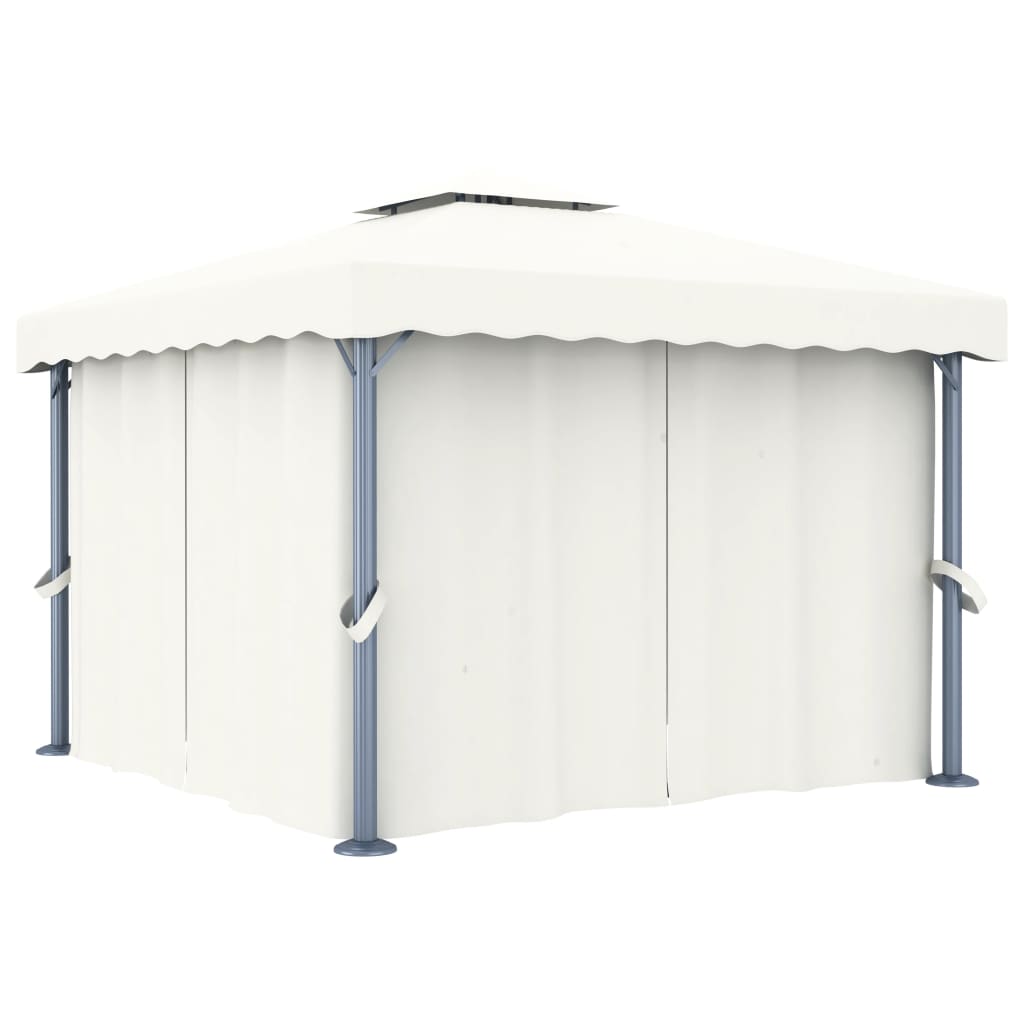 Gazebo con Tende 3x3 cm Bianco Crema Alluminio - homemem39