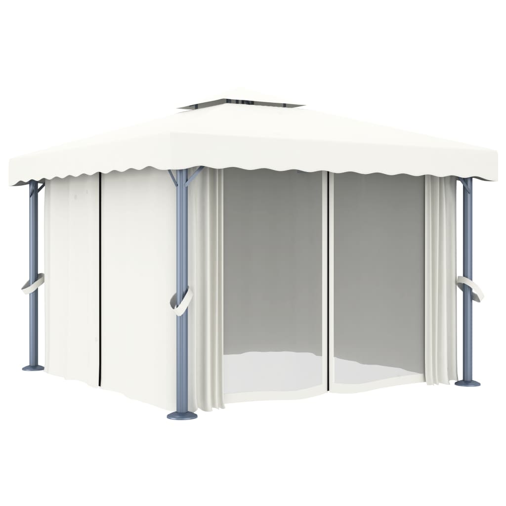 Gazebo con Tende 3x3 cm Bianco Crema Alluminio - homemem39