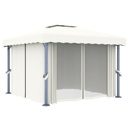 Gazebo con Tende 3x3 cm Bianco Crema Alluminio - homemem39