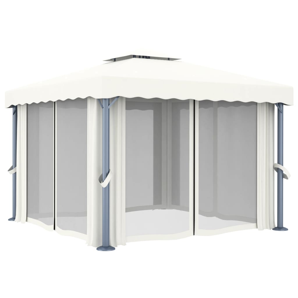 Gazebo con Tende 3x3 cm Bianco Crema Alluminio - homemem39