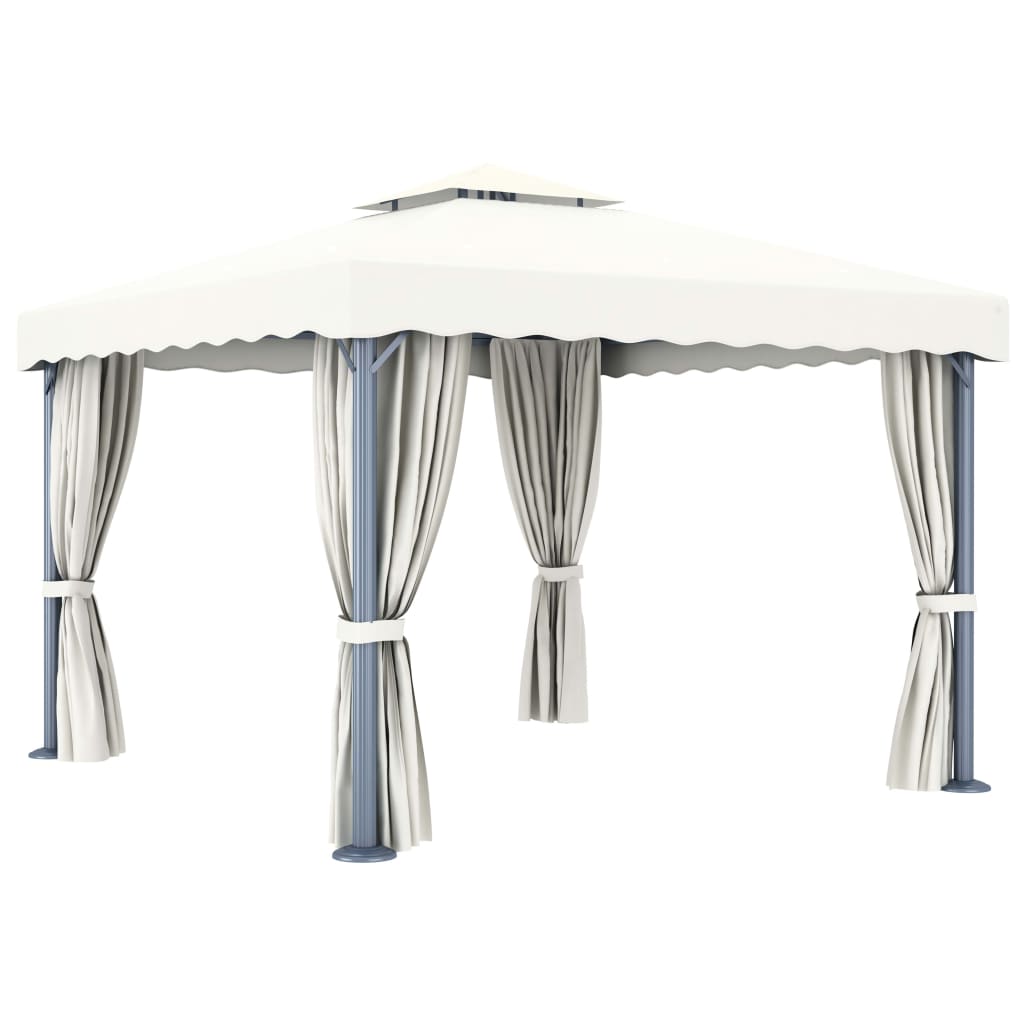 Gazebo con Tende 3x3 cm Bianco Crema Alluminio - homemem39