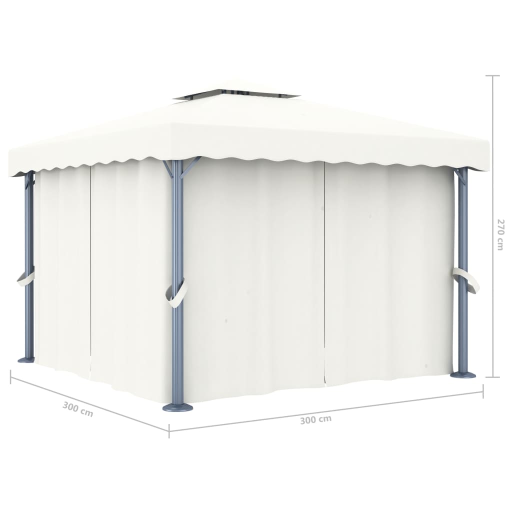 Gazebo con Tende 3x3 cm Bianco Crema Alluminio - homemem39