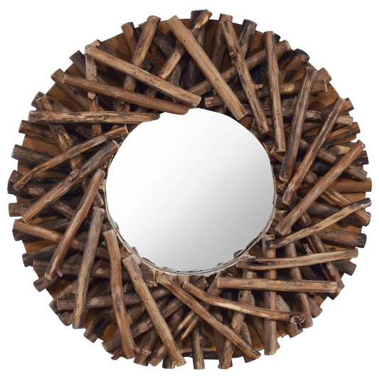 Specchio da Parete 40 cm in Legno di Teak Rotondo - homemem39