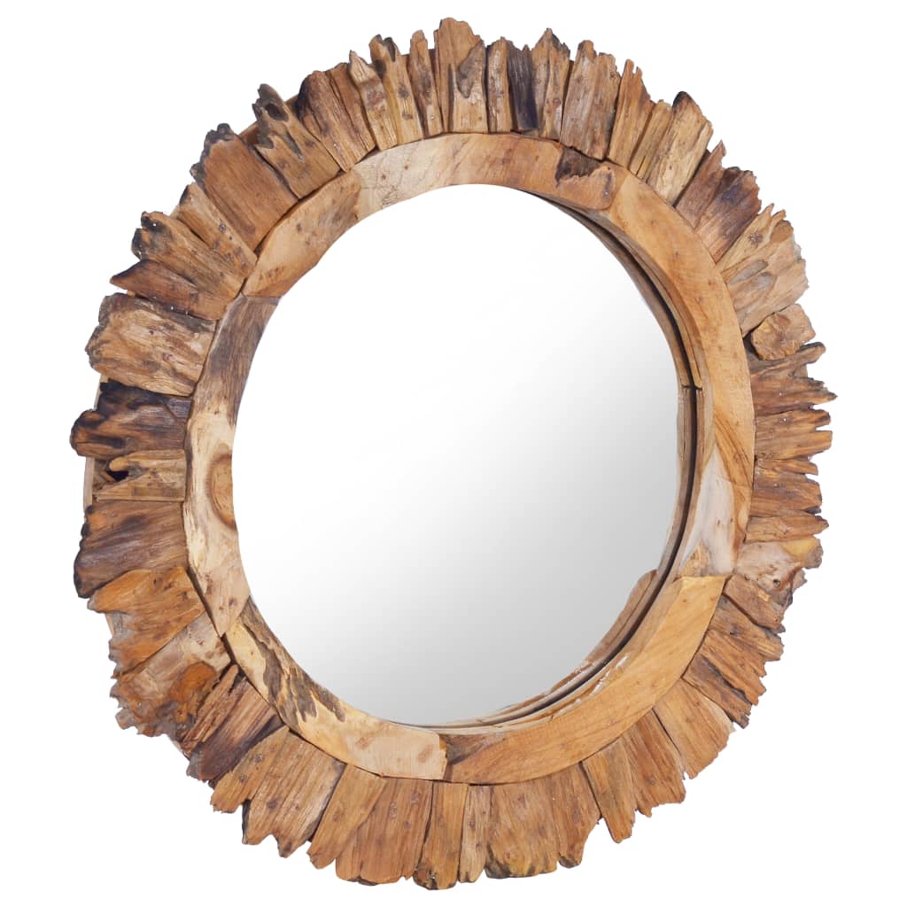 Specchio da Parete 60 cm in Legno di Teak Rotondo - homemem39