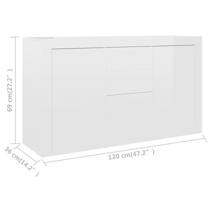 Credenza Bianco Lucido 120x36x69 cm in Truciolato - homemem39