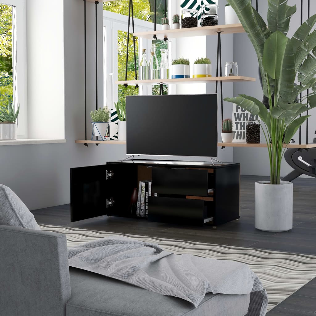 Mobile Porta TV Nero 80x34x36 cm in Legno Multistrato - homemem39