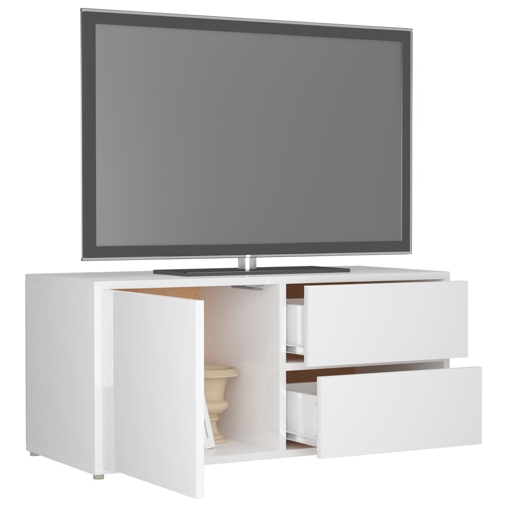 Mobile Porta TV Bianco Lucido 80x34x36 cm in Truciolato - homemem39