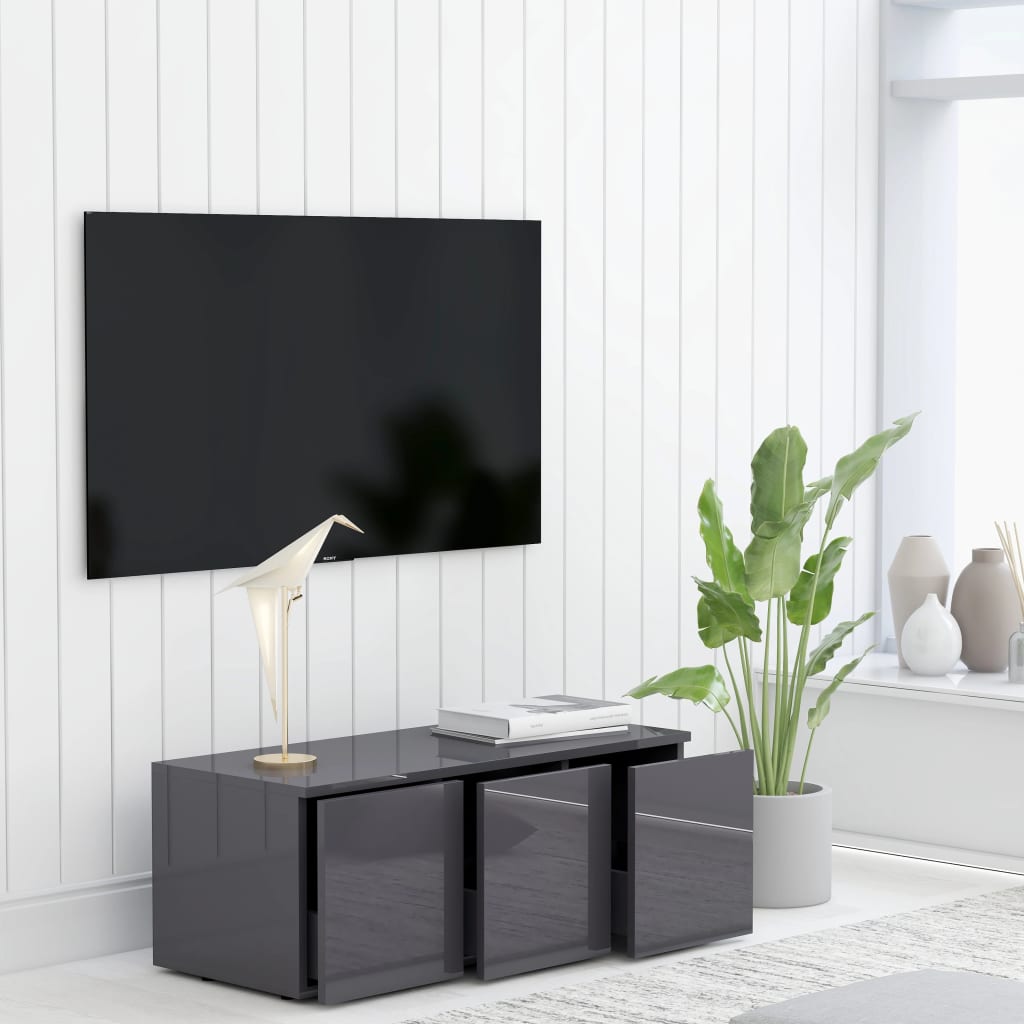 Mobile TV Grigio Lucido 80x34x30 cm in Truciolato - homemem39