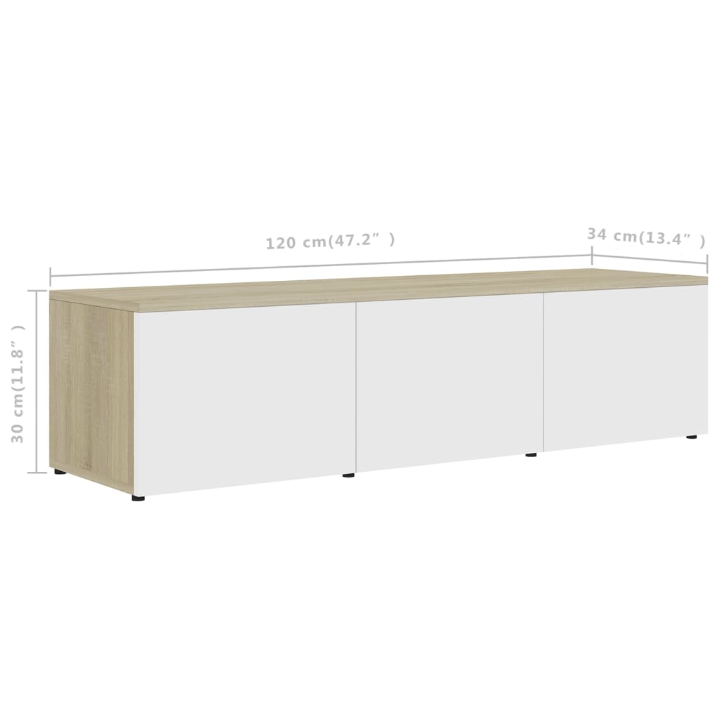 Mobile TV Bianco e Rovere Sonoma 120x34x30 cm Legno Multistrato - homemem39