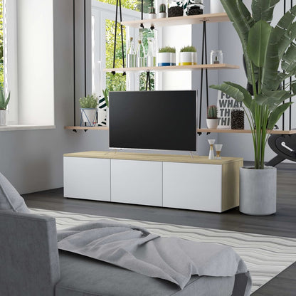 Mobile TV Bianco e Rovere Sonoma 120x34x30 cm Legno Multistrato - homemem39