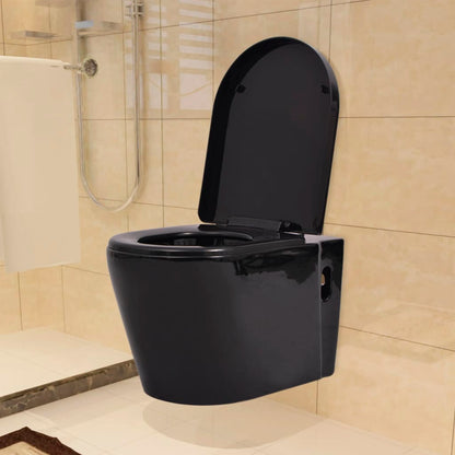 WC a Muro con Sciacquone Nascosto in Ceramica Nera - homemem39