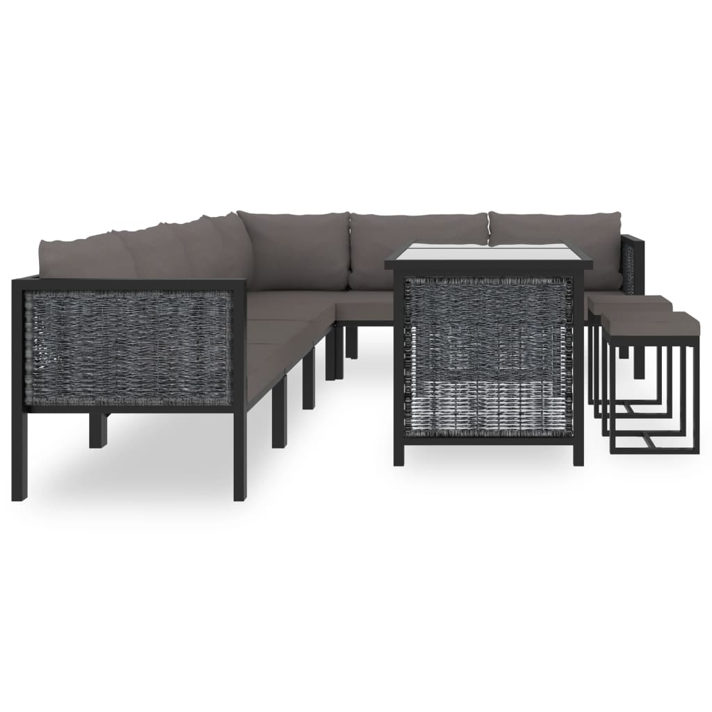 Set Divani da Giardino 9 pz con Cuscini in Polyrattan Antracite - homemem39