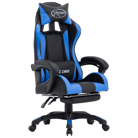 Sedia da Gaming con Poggiapiedi Blu e Nera in Similpelle - homemem39