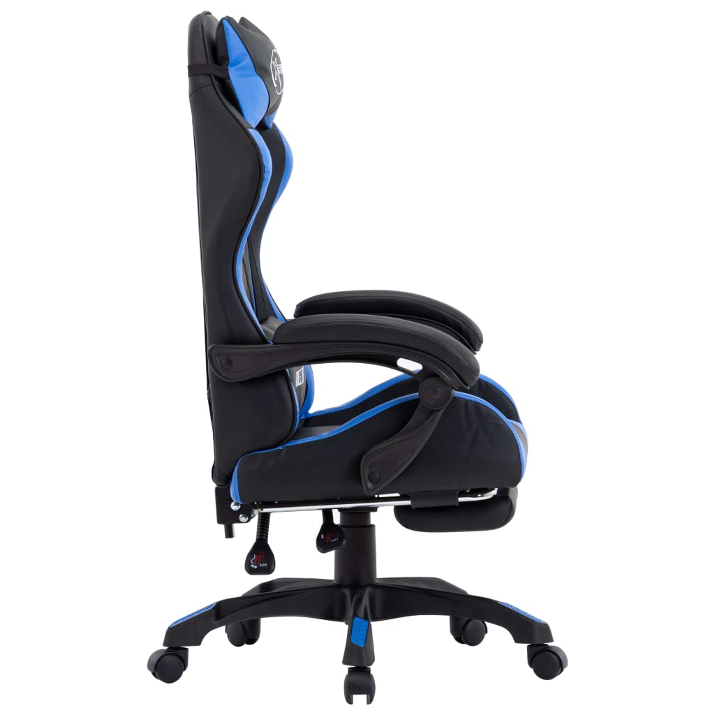 Sedia da Gaming con Poggiapiedi Blu e Nera in Similpelle - homemem39