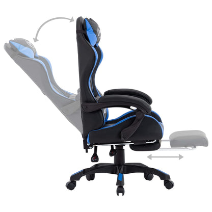 Sedia da Gaming con Poggiapiedi Blu e Nera in Similpelle - homemem39