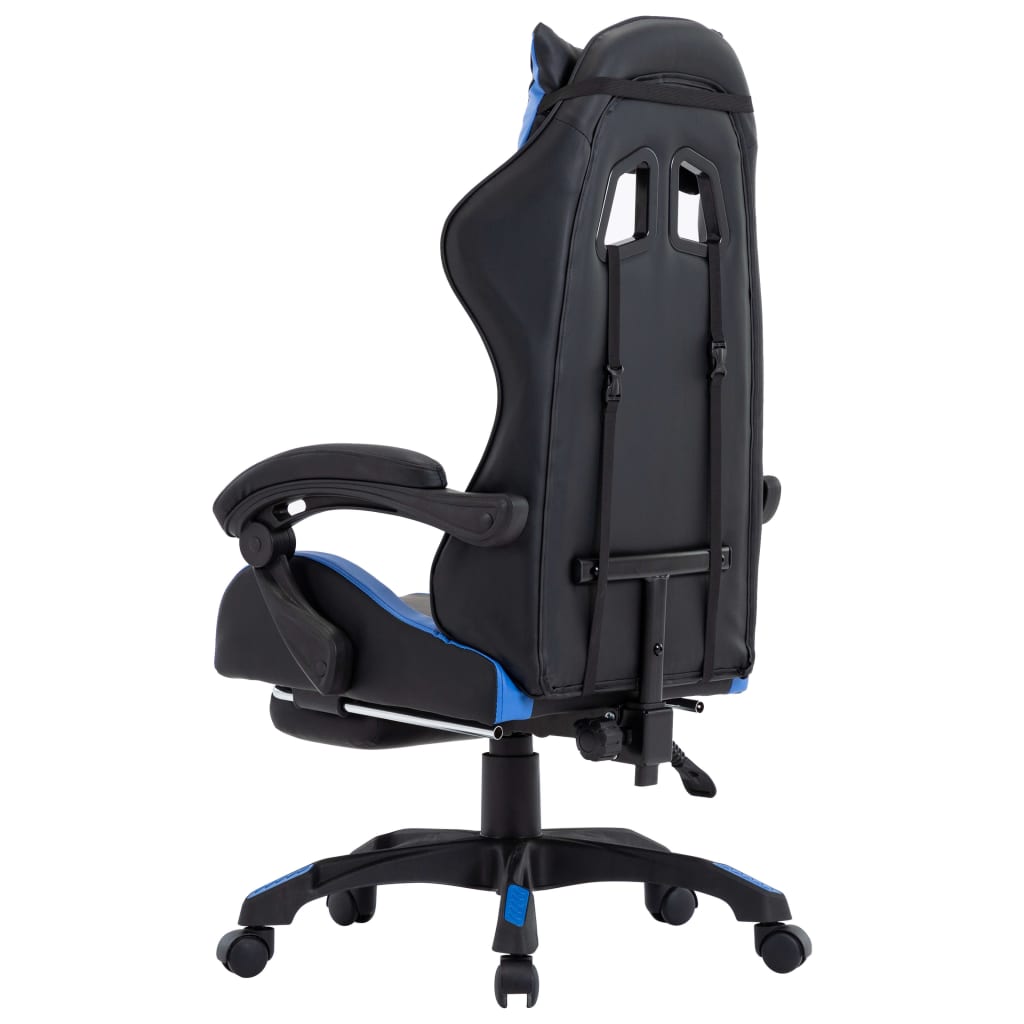 Sedia da Gaming con Poggiapiedi Blu e Nera in Similpelle - homemem39