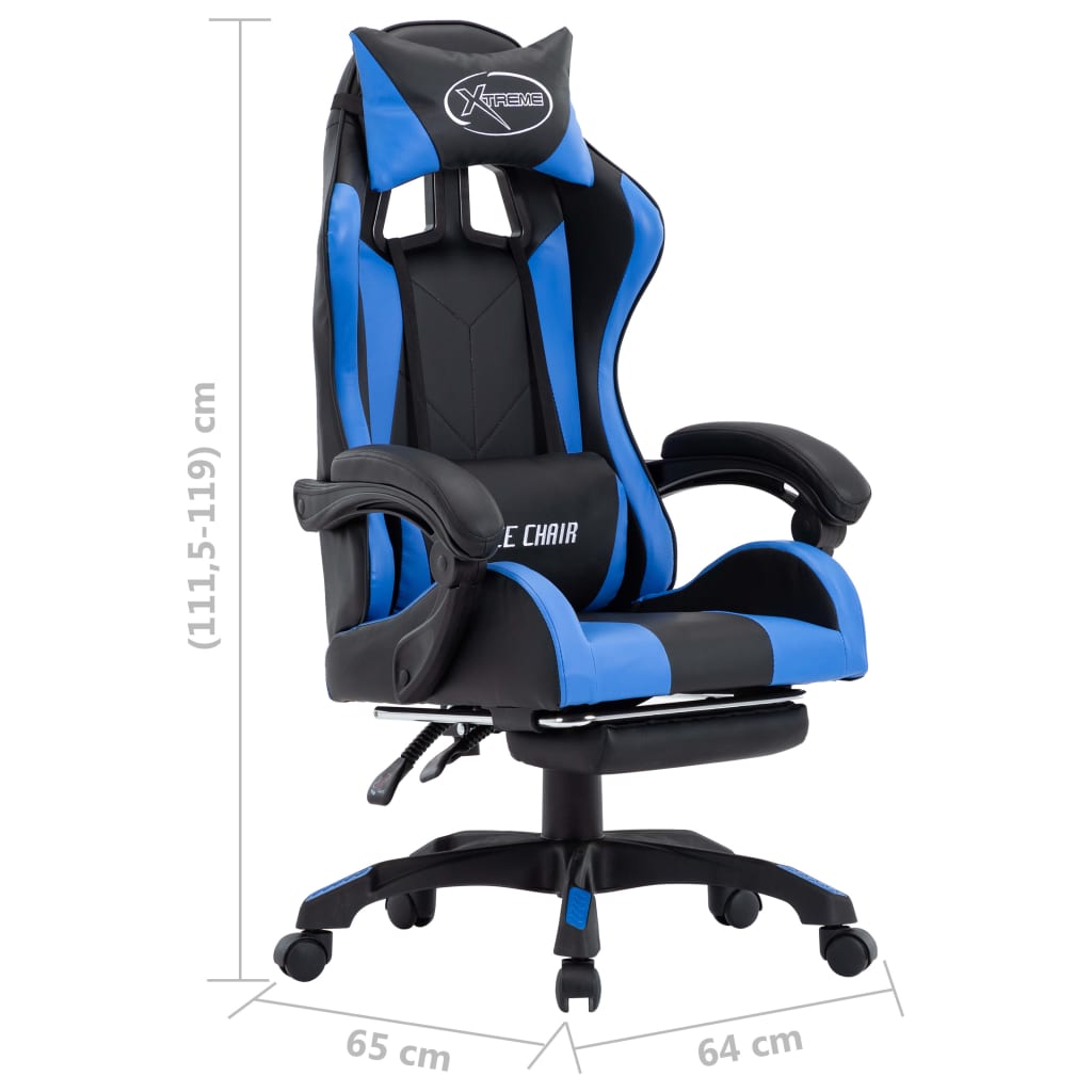 Sedia da Gaming con Poggiapiedi Blu e Nera in Similpelle - homemem39