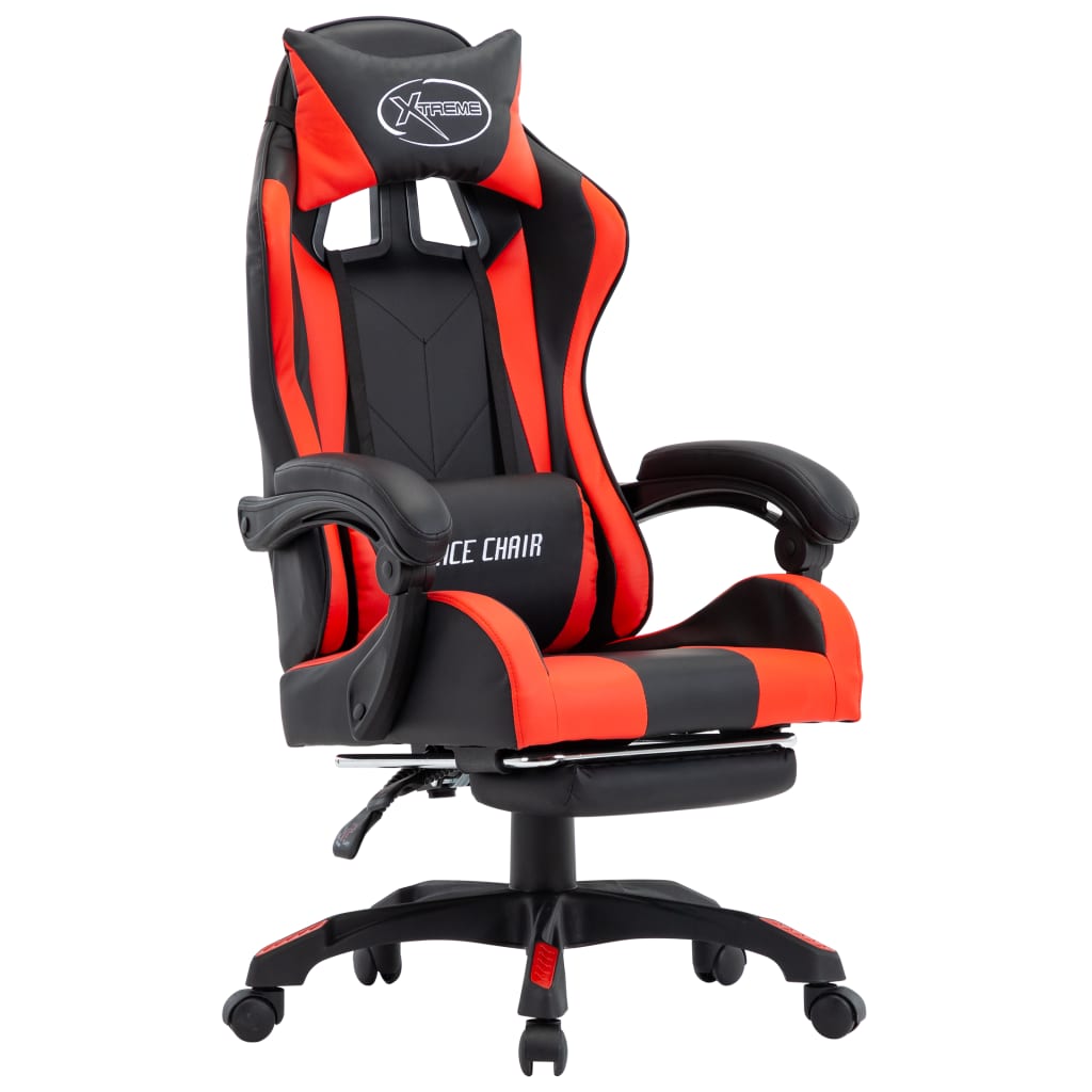 Sedia da Gaming con Poggiapiedi Rossa e Nera in Similpelle - homemem39