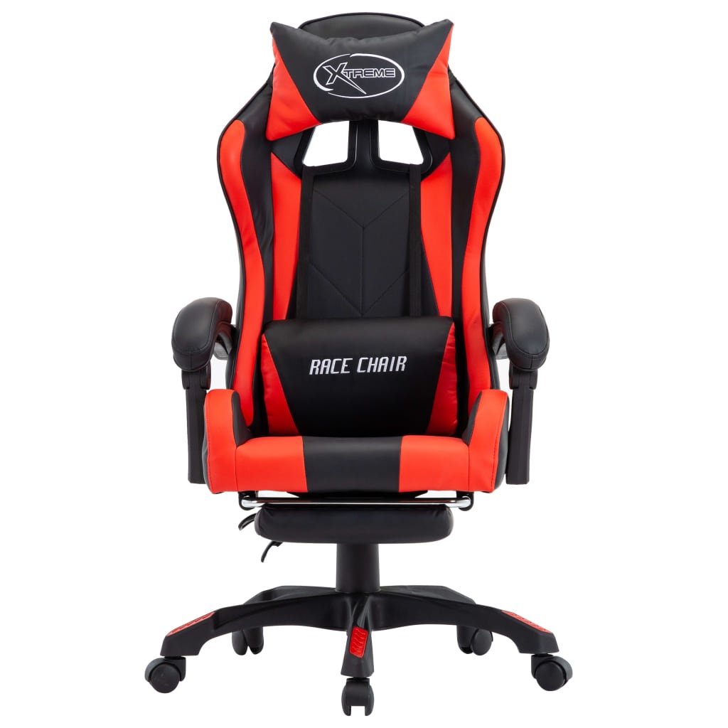 Sedia da Gaming con Poggiapiedi Rossa e Nera in Similpelle - homemem39