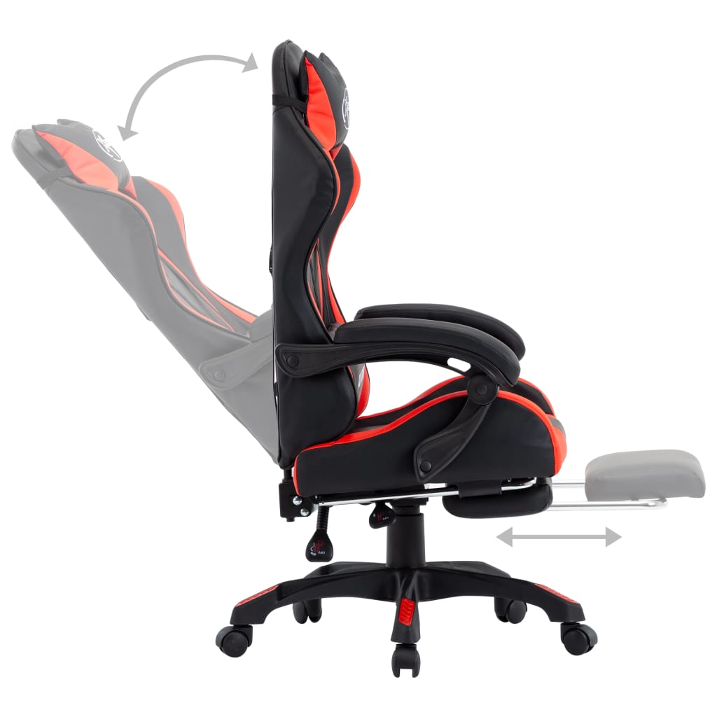 Sedia da Gaming con Poggiapiedi Rossa e Nera in Similpelle - homemem39