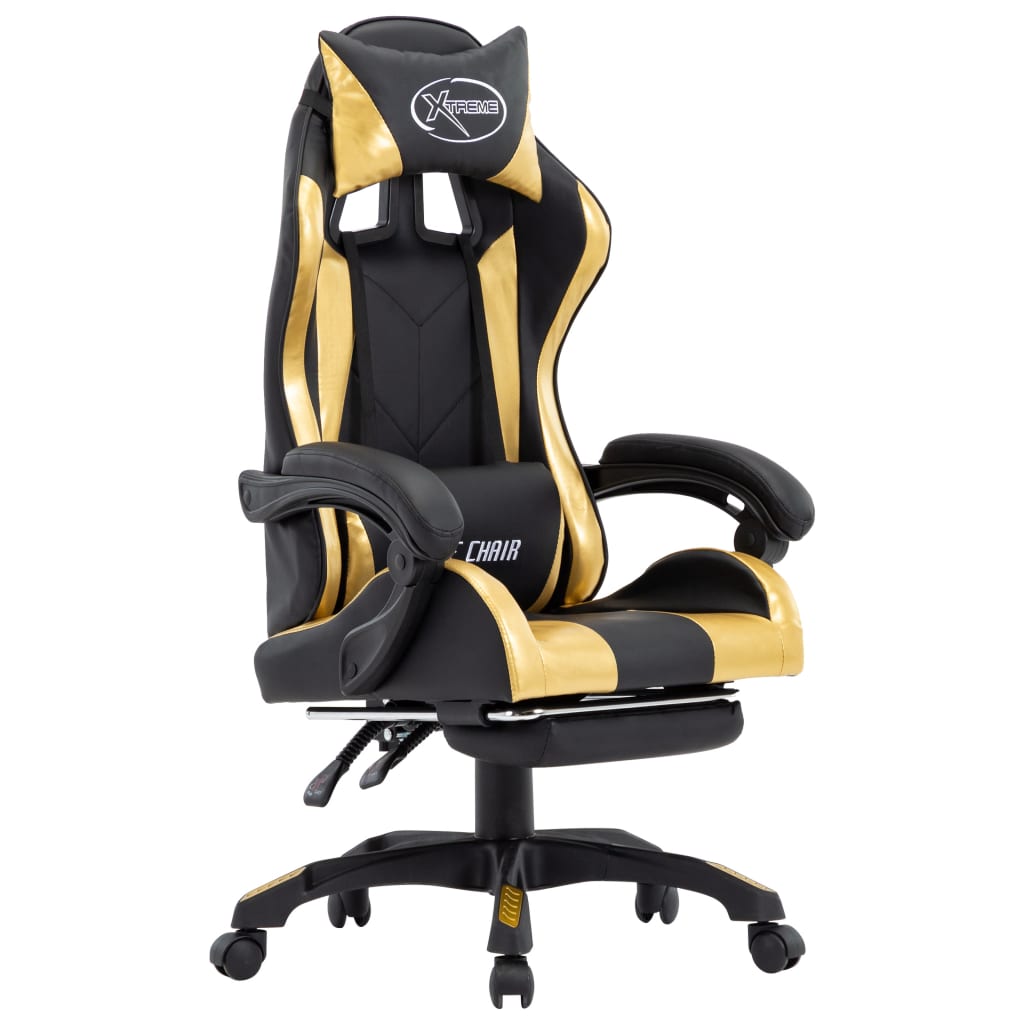 Sedia da Gaming con Poggiapiedi Oro e Nera in Similpelle - homemem39