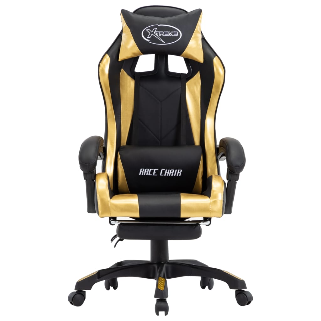 Sedia da Gaming con Poggiapiedi Oro e Nera in Similpelle - homemem39