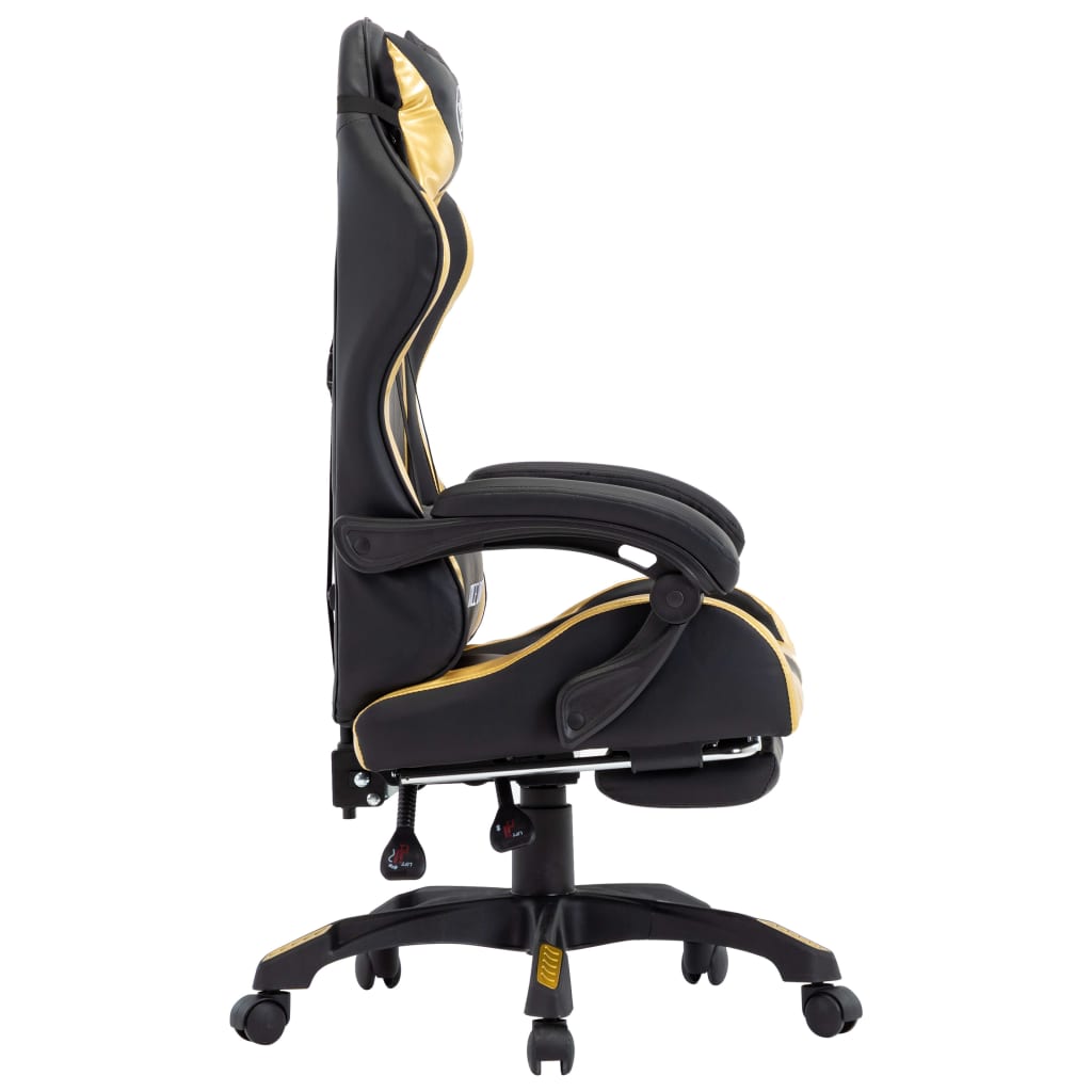 Sedia da Gaming con Poggiapiedi Oro e Nera in Similpelle - homemem39