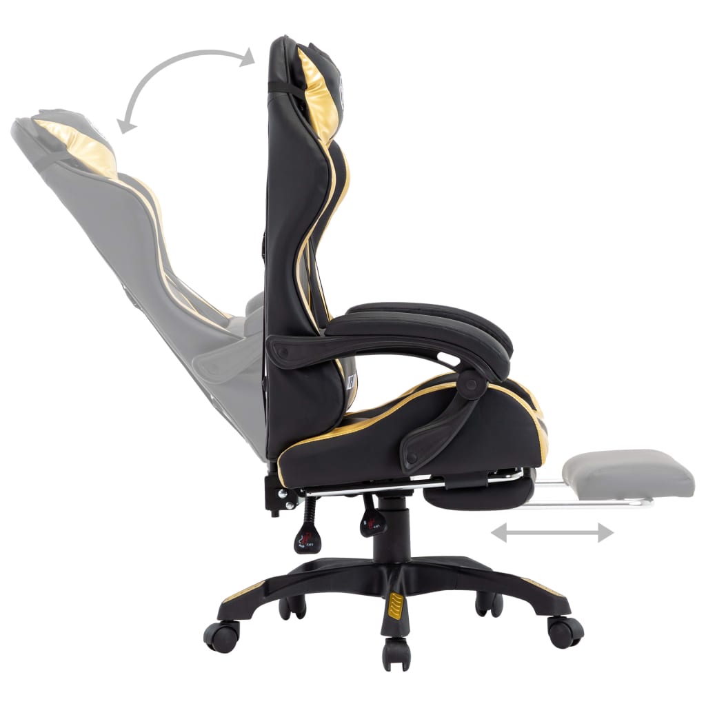 Sedia da Gaming con Poggiapiedi Oro e Nera in Similpelle - homemem39