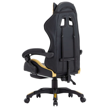 Sedia da Gaming con Poggiapiedi Oro e Nera in Similpelle - homemem39