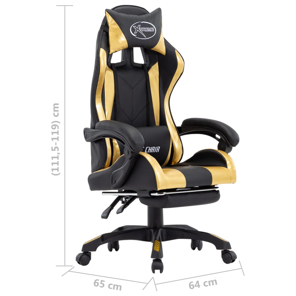 Sedia da Gaming con Poggiapiedi Oro e Nera in Similpelle - homemem39