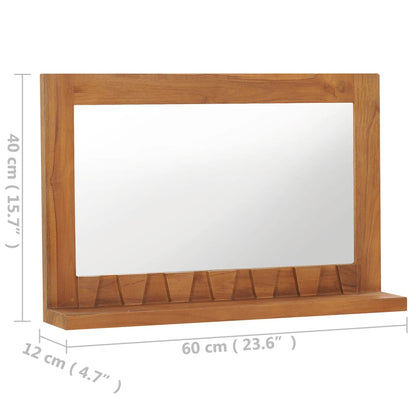 Specchio da Parete con Mensola 60x12x40 cm in Massello di Teak - homemem39