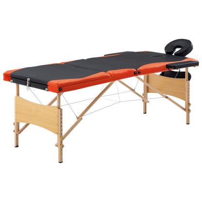 Lettino da Massaggio Pieghevole a 3 Sezioni Legno Nero Arancio - homemem39