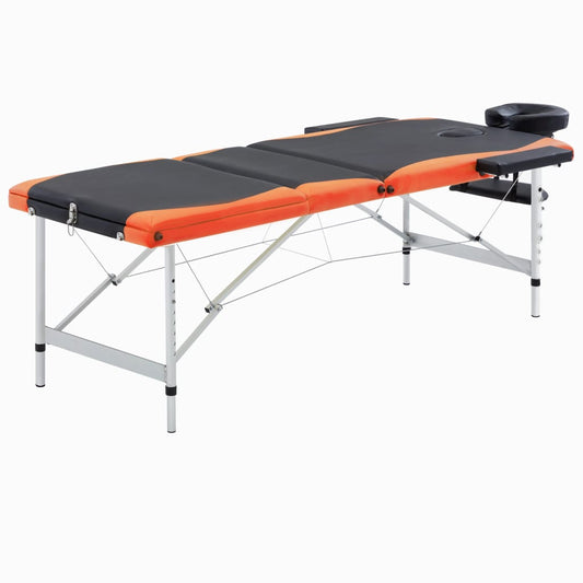 Lettino da Massaggio a 3 Sezioni in Alluminio Nero e Arancio - homemem39