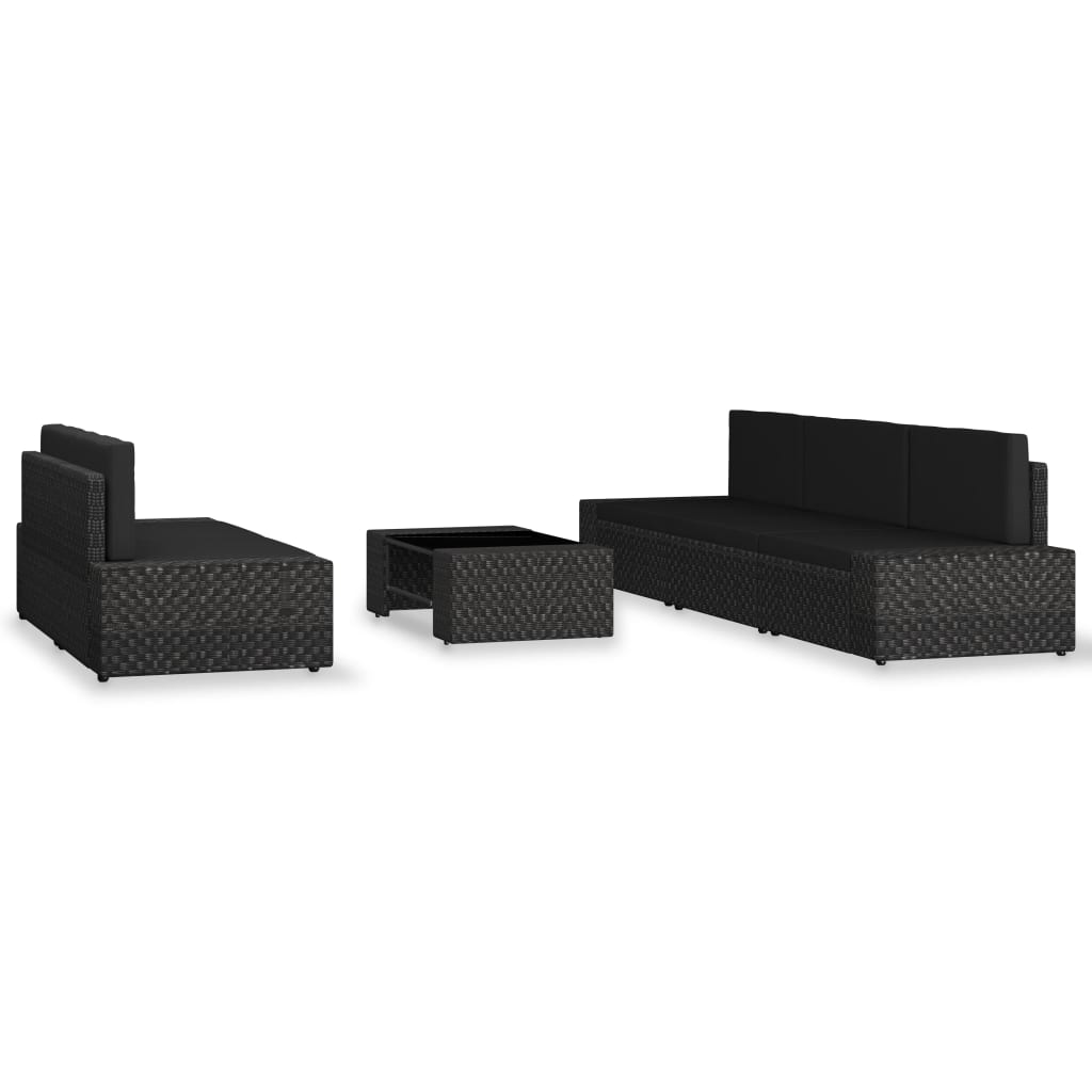 Set Divani da Giardino 6 pz in Polyrattan Nero - homemem39