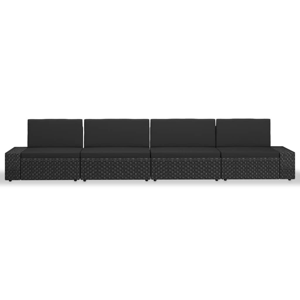 Set Divani da Giardino 4 pz in Polyrattan Nero - homemem39