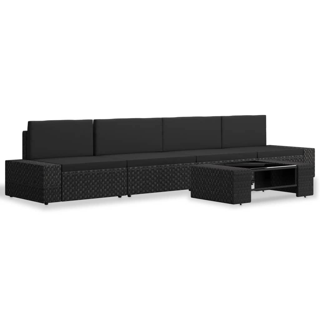 Set Divani da Giardino 5 pz in Polyrattan Nero - homemem39