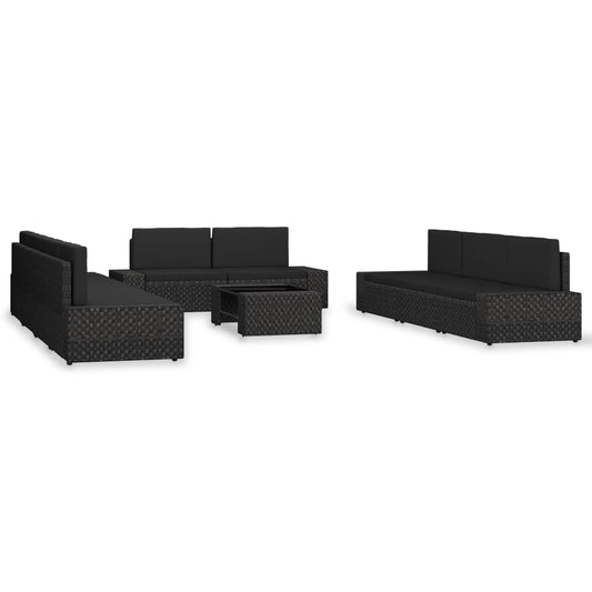 Set Divani da Giardino 10 pz in Polyrattan Nero - homemem39