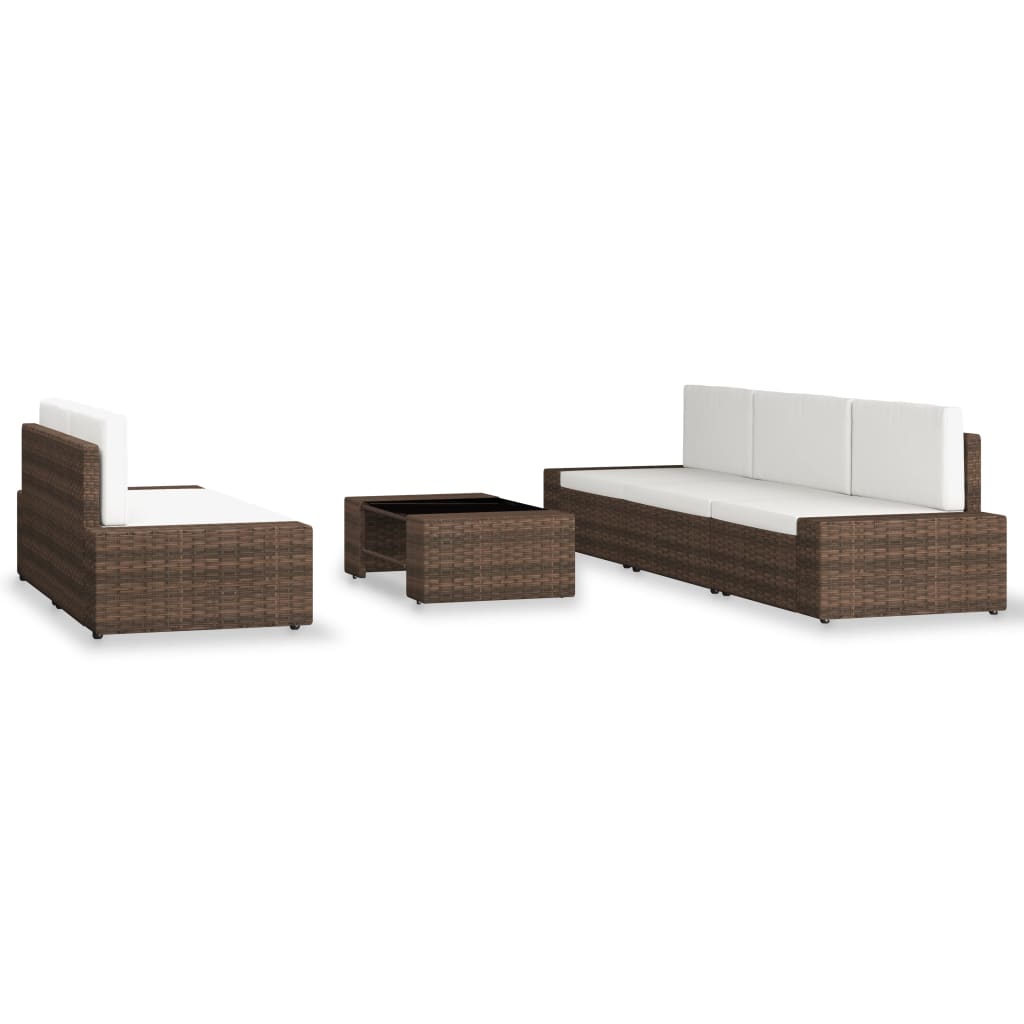 Set Divani da Giardino 6 pz in Polyrattan Marrone - homemem39