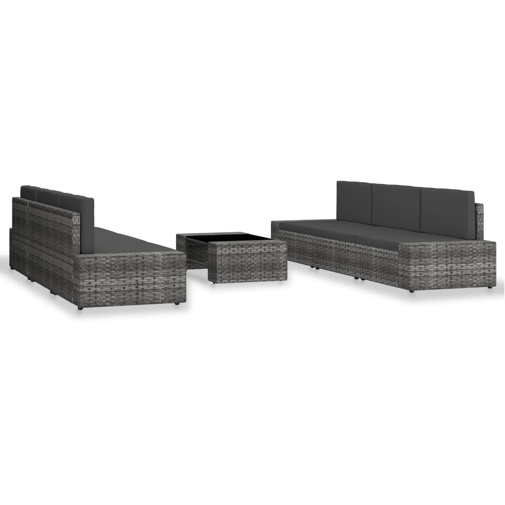 Set Divani da Giardino 7 pz in Polyrattan Grigio - homemem39