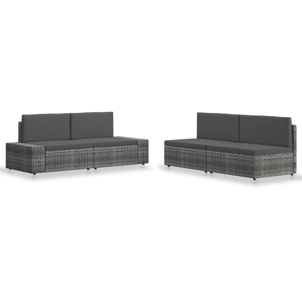 Set Divani da Giardino 4 pz in Polyrattan Grigio - homemem39