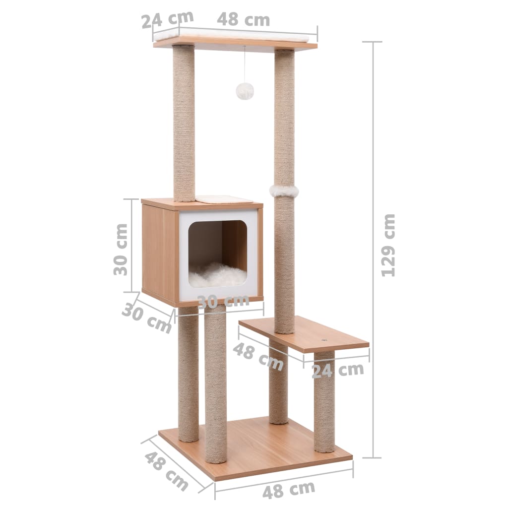 Albero per Gatti con Tappeto Tiragraffi in Sisal 129 cm - homemem39