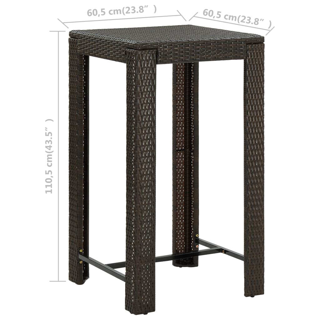 Tavolo da Bar da Giardino Marrone 60,5x60,5x110,5 cm Polyrattan - homemem39